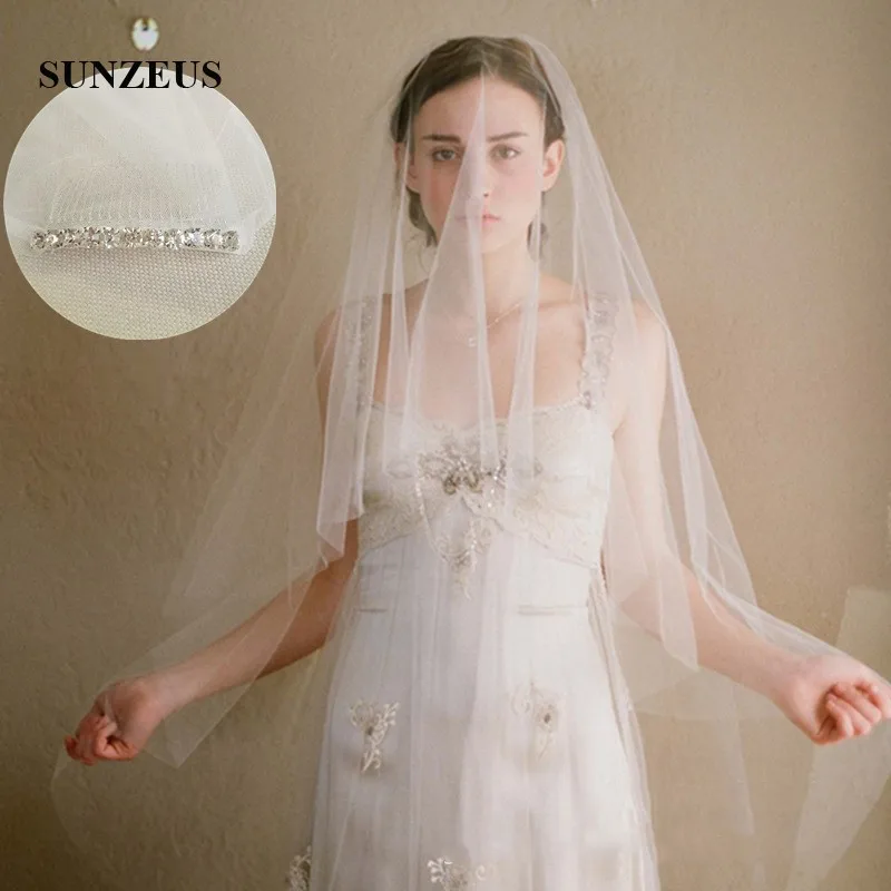 Pure Tulle Wedding Veil กับหวีตัดขอบง่ายเจ้าสาวงานแต่งงานอุปกรณ์เสริม Rhinestones SBV43