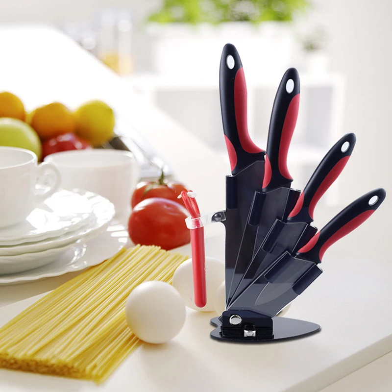 Ceramic Knives 3 4 5 6 Inch Peeler Holder Set Kitchen Chef Knife Block Stand Utility Fruit Paring Knives Zirconia Black Blade