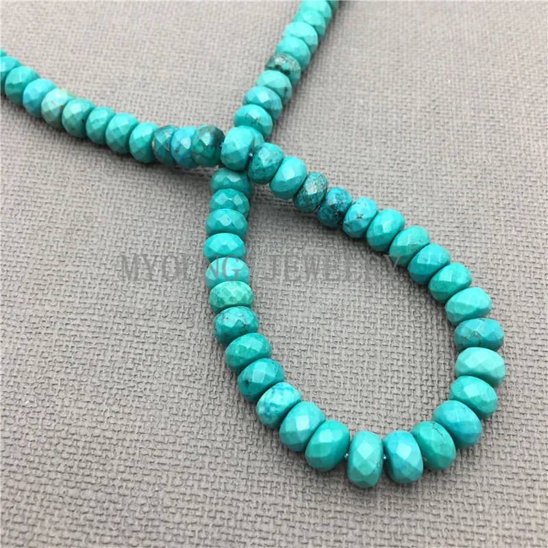 Faceted Natural Green Turquoises Rondelle Stone Loose Beads For Jewelry Making,5 Strands/lot