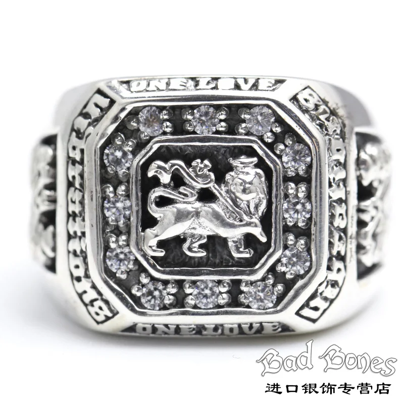 S925 sterling silver square men lion ring Thai jewelry personality domineering ring fashion men's ring