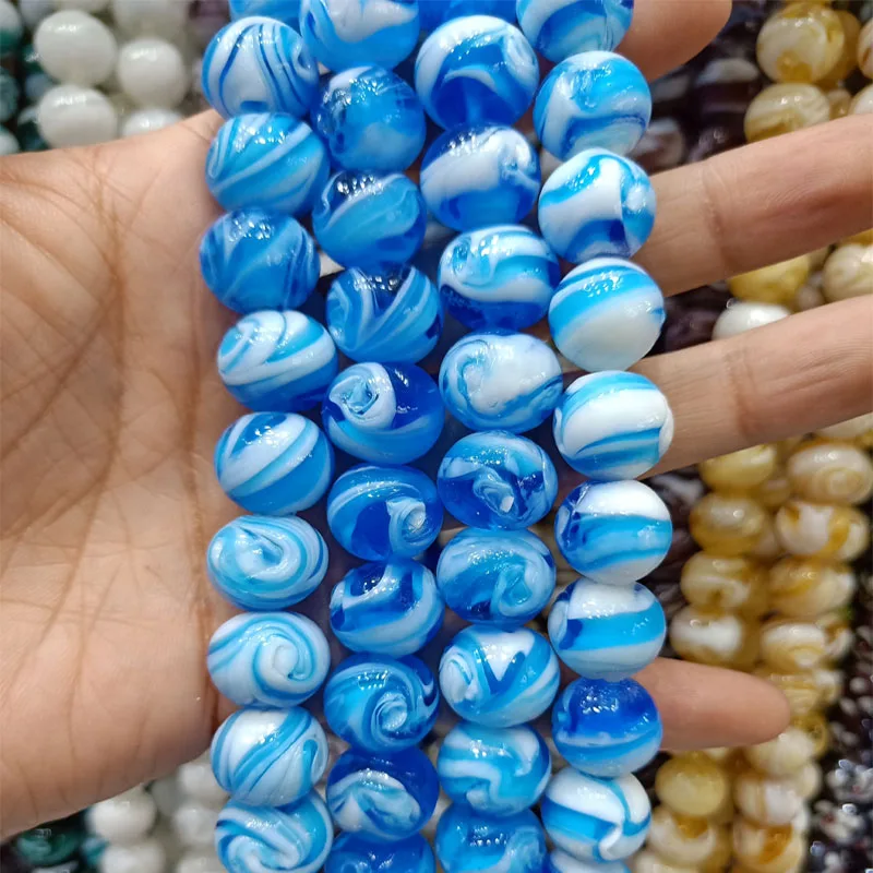 30PCS/LOT Spin Flower Handmade Lampwork Beads 14mm Round Loose Lampwork Glaze Beads For DIY Fashion Jewelry Making Accessories