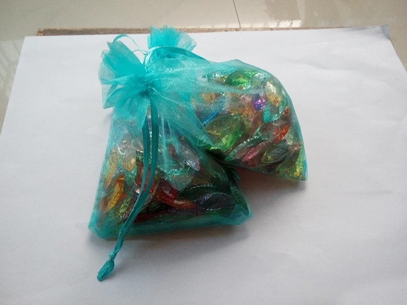 

300pcs 15*20 lake Blue gift bags for jewelry/wedding/christmas/birthday Organza Bags with handles Packaging Yarn bag