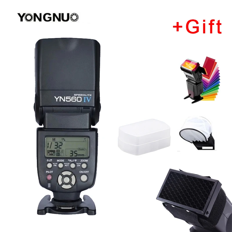 

Вспышка Yongnuo YN560 IV, YN560IV, универсальная Беспроводная вспышка для DSLR-камеры, 4 диффузора в подарок