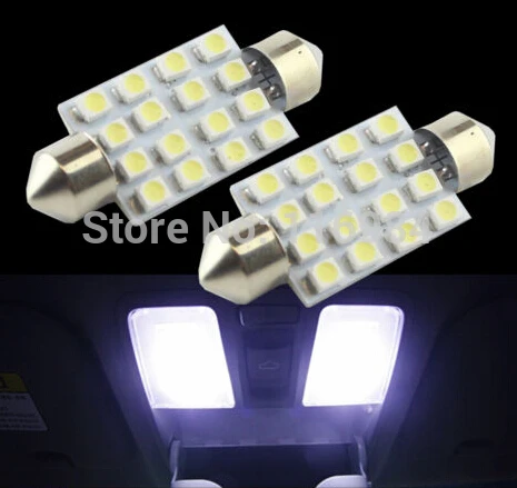 2pcs x 41mm Car 16 SMD LED Dome Map Bulb Light Interior Festoon Lamp White