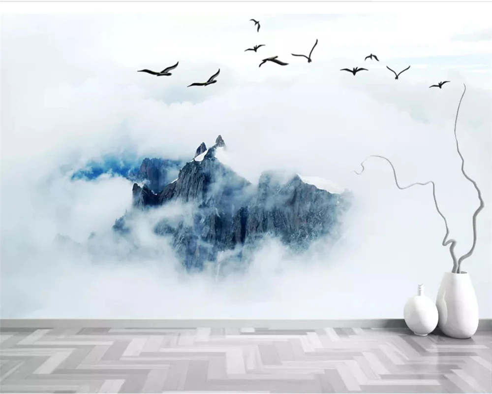 

beibehang Custom wallpaper hand-painted flying birds cloud background mural personality wallpaper Bedroom bed 3d wallpaper