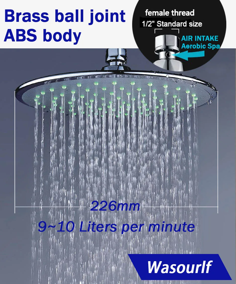 WASOURLF Bath Shower High Pressure Head Shower Ceiling Shower Head Spa Water Saving Rain Shower Nozzle Chrome Round Air Bathroom