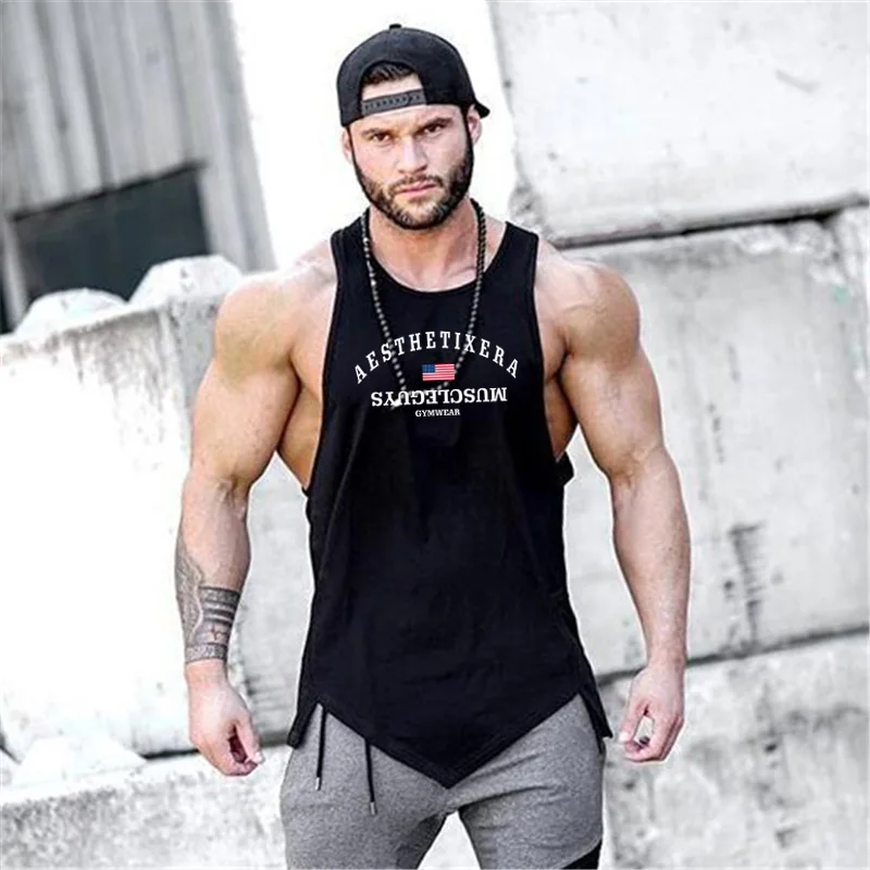 Muscleguys-Camiseta sin mangas de algodón para hombre, camisa de culturismo, ropa de entrenamiento, chaleco de gimnasio