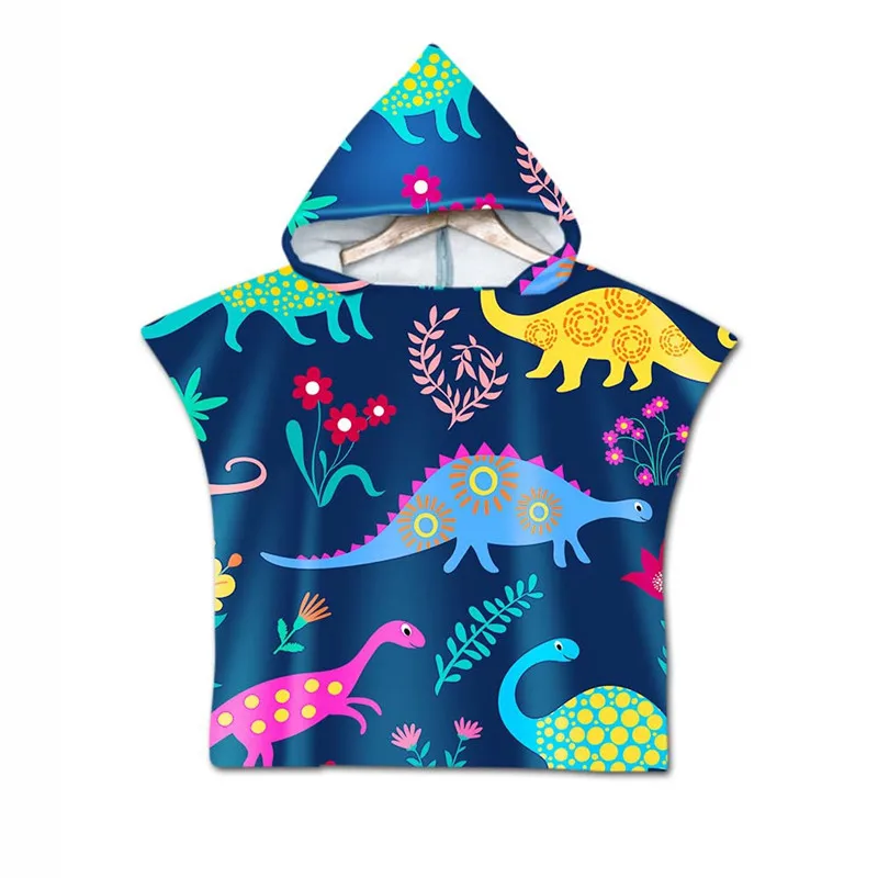 Cartoon Beach Towel Baby Children Hooded Bath Towel Bathrobe Animal Printed Boys Girls Hooded Robe Poncho for Swimming Beachwear