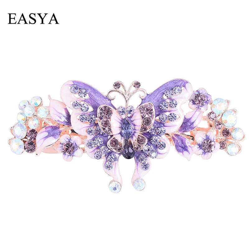 EASYA Large Enamel Crystal Butterfly Barrettes Hair Clip New Fashion Women Girls Pretty Hairpin Hearwear Accessories Ornaments