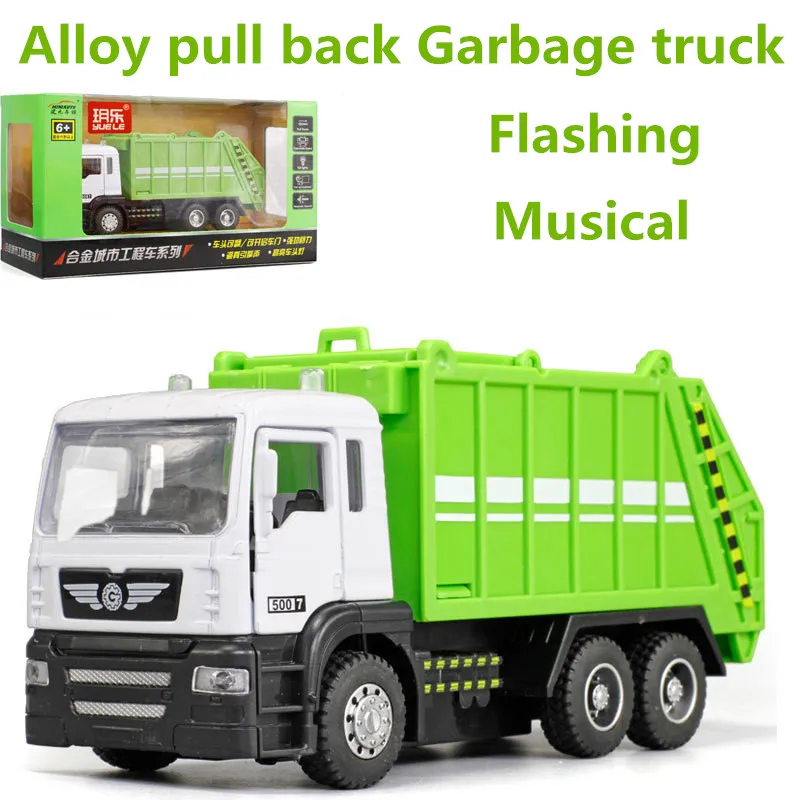 

High simulation Garbage truck model,1: 43 scale alloy pull back toy cars, flashing & musical,diecasts & toy vehicl,free shpping