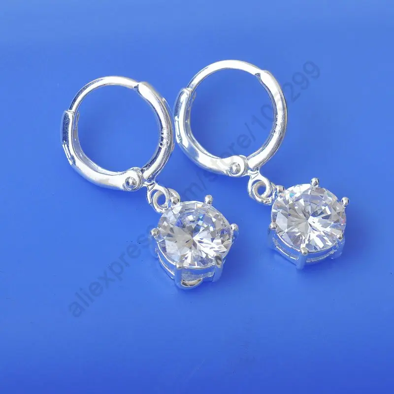 Wholesale Real Pure 925 Sterling Silver Needle Jewelry Lever Back Cubic Zirconia CZ Loop Earrings Nice Woman  t