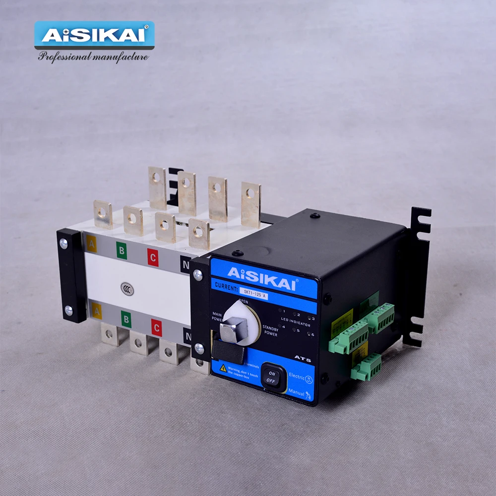 AISIKAI ATS 125A 4P controller dual power automatic transfer switch parts 220V 380V electric diesel generator panel board 3phase