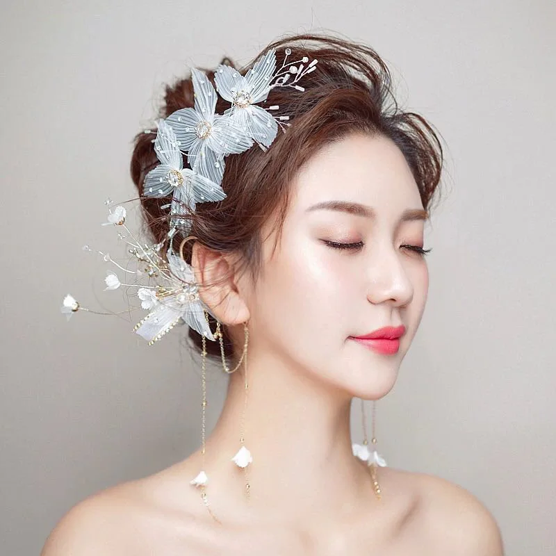 Fairy crepe Flowers side hair decoration women bride hair ornament wedding hair Accessories