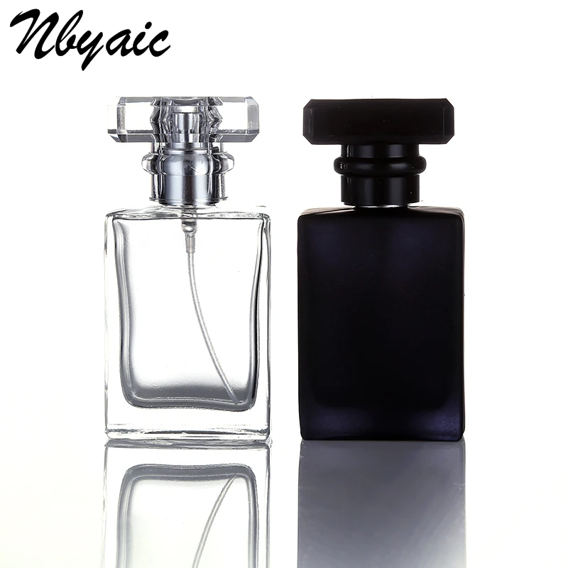 1Pcs30ml50ml high quality glass perfume bottle atomizer perfume bottle transparent black spray bottle crystal transparent square