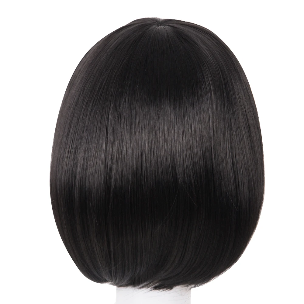 Short Hair Fei-Show Synthetic Heat Resistant Fiber Black Bob Wig With Flat Bangs Modern Show Cosplay Halloween Carnival Wigs - Image 3