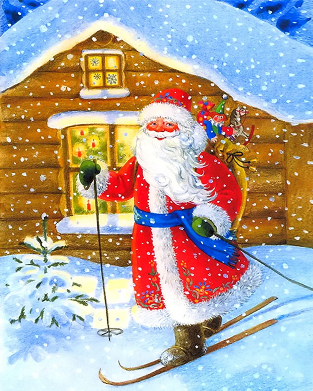 Needlework Diamond Embroidery 25x30 Roll-up Paper Bag Round Father Christmas 5D DIY Diamond Painting Skiing Partial Canvas 1 PC