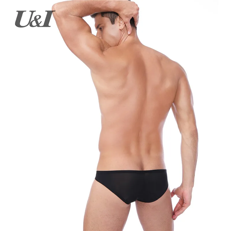 U&I sexy underwear men\'s thin section transparent nylon personality breathable u convex pocket tide men\'s low waist briefs