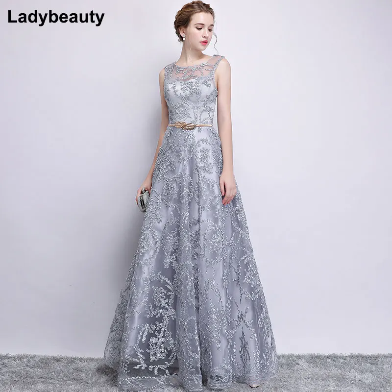 Gaun Malam Ladybeauty Gaun Formal Pesta Panjang Tanpa Lengan Renda Sampanye Perjamuan Elegan Gaun Formal Pesta Panjang Ukuran Plus Robe De Soiree