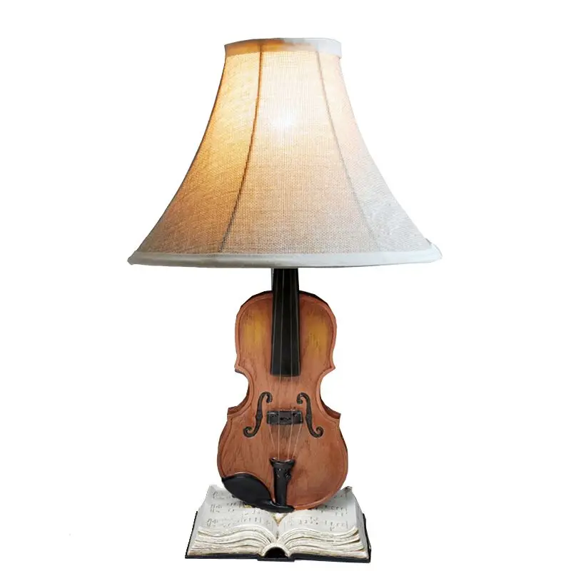 Creative Violin Bedside Desk Lamps Cute Vintage Kids Room Table Lights Living Room Decorative Desk Lamp