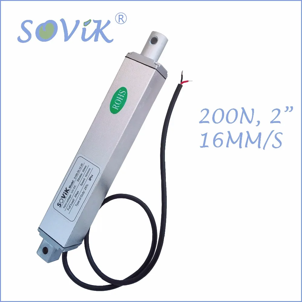 

12V 24V Micro Linear Actuator 50mm 2 inch Stroke Electric DC Motor High Speed 16mm per sec Max 200N Load with Mounting Brackets