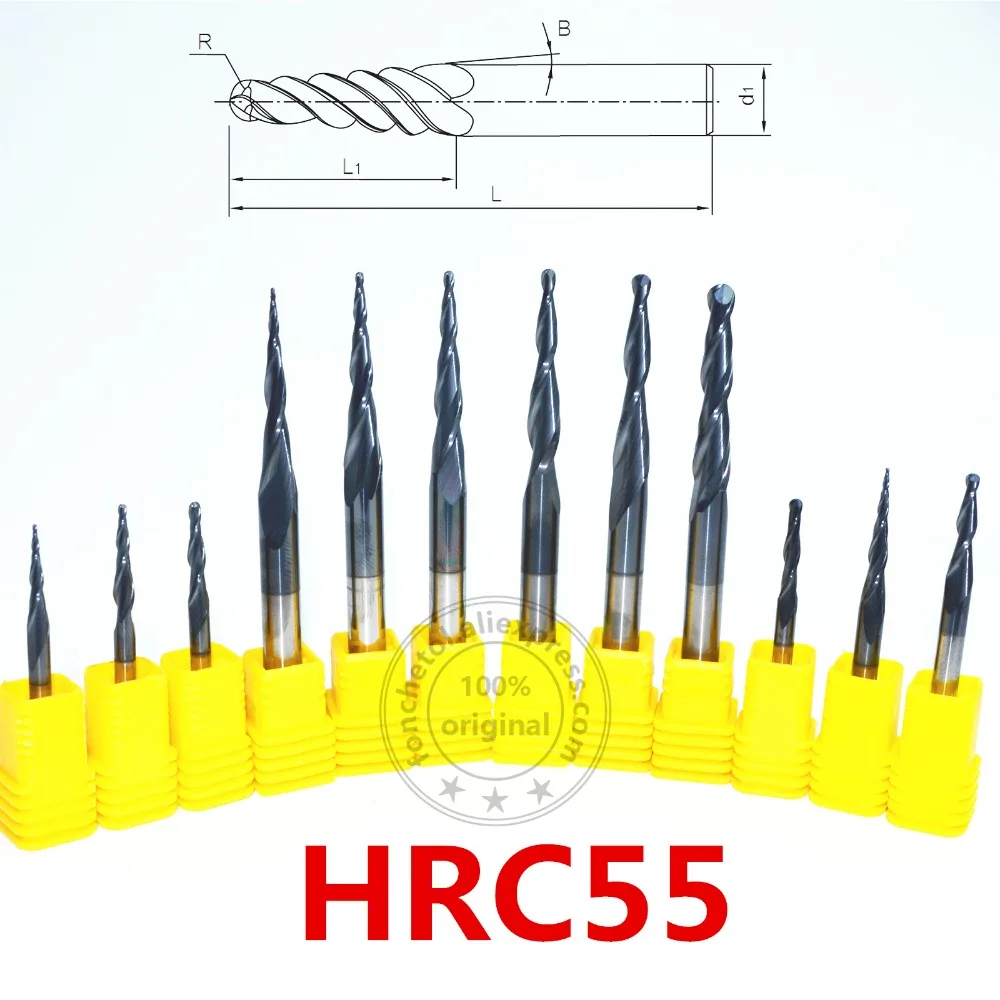 1PCS,HRC55 Tungsten carbide 6mm TiALN Coated Taper Ball Nose End Mill,cone milling cutter,woodworking router bit