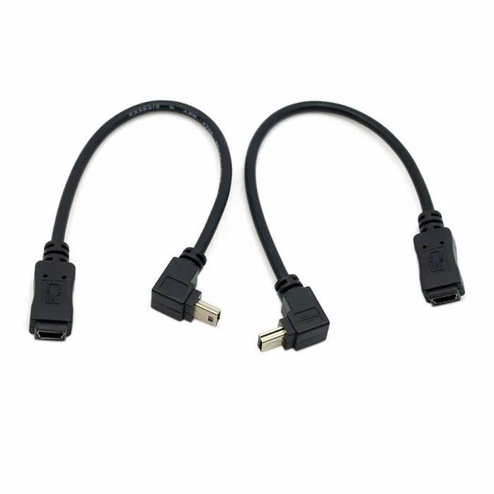 2 peças 90 graus de direção para cima e para baixo angular mini usb 5 pinos macho para mini cabo de extensão usb fêmea 0.2m, 20cm