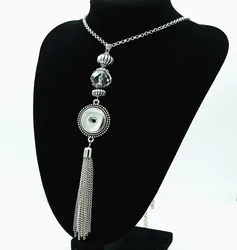 New DJ0068 Beauty Fashion Vintage tassel snap buttons pendant snap necklace 65CM fit DIY 18MM snap buttons jewlery