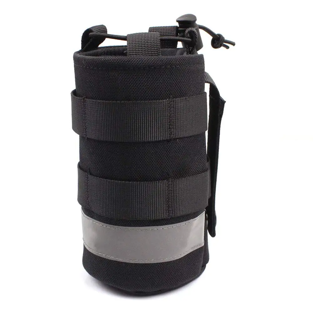 ROCOTACTICAL Drawstring Water Bottle Pouch, Tactical Molle Water Bottle Holder with Reflective Strip for Hiking Riding Camping