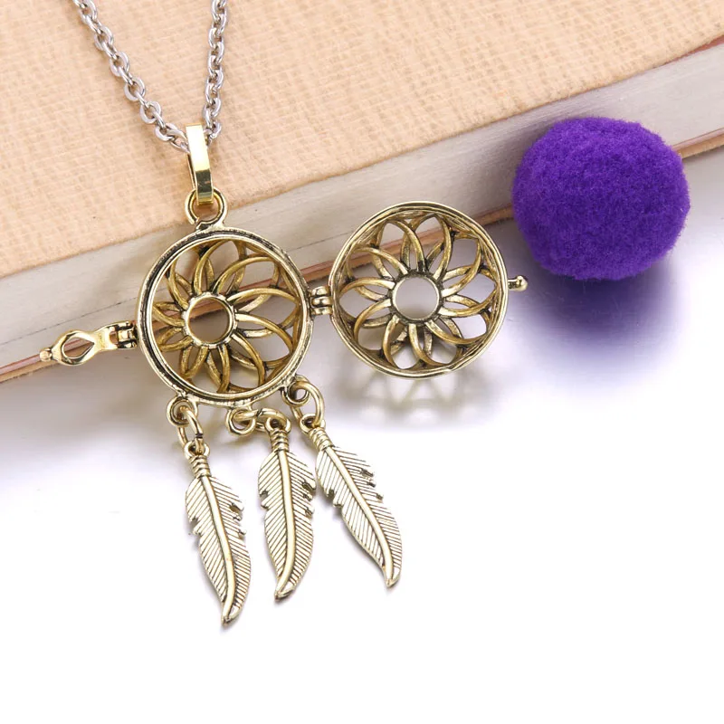 Aroma Open Vintage Feather Locket Pendant Perfume Essential Oil Aromatherapy Diffuser Necklace Locket Necklace With Pad 8847