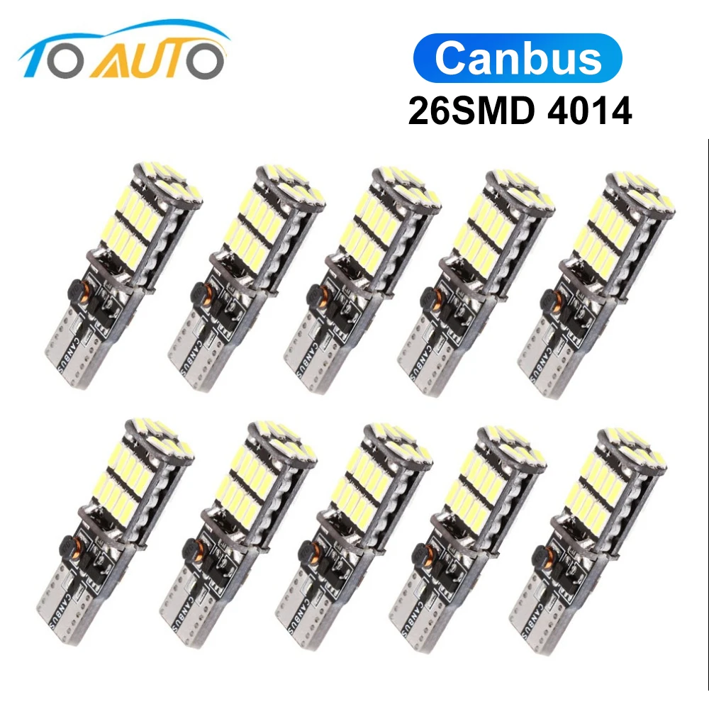 

10pcs T10 W5W LED Canbus 194 168 501 Car Interior Light 26SMD 4014 Chip White Instrument Lights Bulb 5w5 No Error 12V Auto lamp