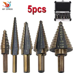 5pcs/Set HSS COBALT MULTIPLE HOLE 50 Sizes STEP DRILL BIT SET With Aluminum Case Arrival