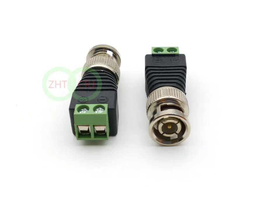 Imagem -02 - Bnc Macho Conector de Vídeo Cctv Coaxial Coaxial Balun para Câmera Adaptador de tv Novo 100 Pcs