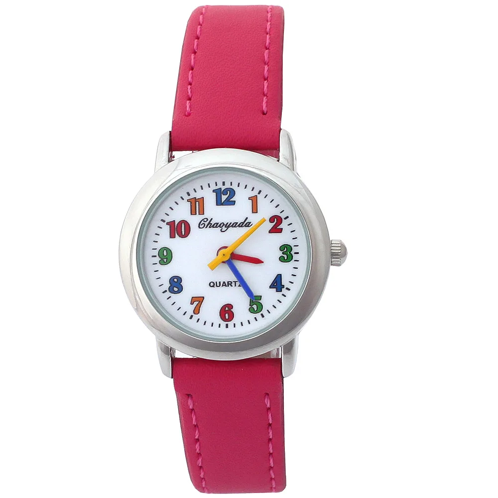 Mode Runde Lernen Zu Zeit Kinder Junge Mädchen Schwarz Leder Quarz Student Armbanduhr kinder Tutor Uhr U13 Mädchen Jungen uhren