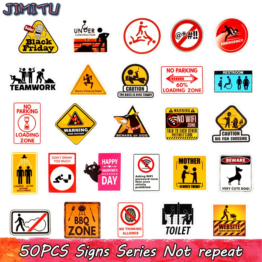 

50 PCS Warning Stickers Road Reminder Computer Sign Waterproof Decal Sticker to Car Motorcycle Laptop Luggage Bicycle Snowboard