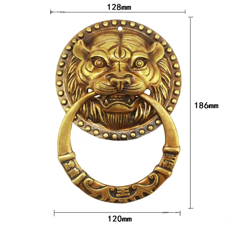 

1PC Brass Handles Chinese Vintage Lion Head Furniture Door Pull Handle and Knobs,128*186mm