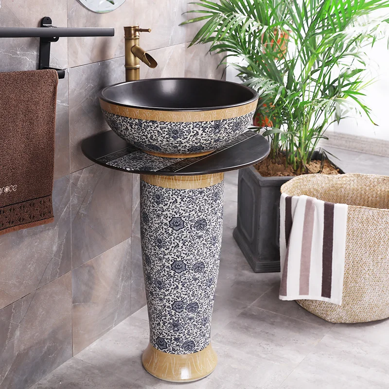 Pedestal Washbasin Ceramic Household Bathroom Toilet One Floor Hand Washing Pool Cloakroom Vanity Wash Sink Pedestal basin