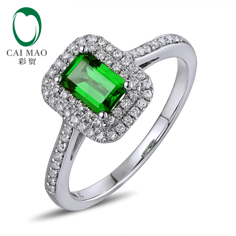 

0.65ct Green Tsavorite & 0.29ct Natural Pave Diamond Real 14k White Gold Engagement Ring