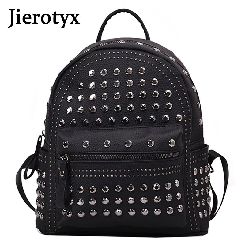 JIEROTYX 2021 New Arrival Preppy Leisure Backpack Womens Casual Daypacks Women Soild Zipper Rivet Shoulder Bags Soild Hot Sale