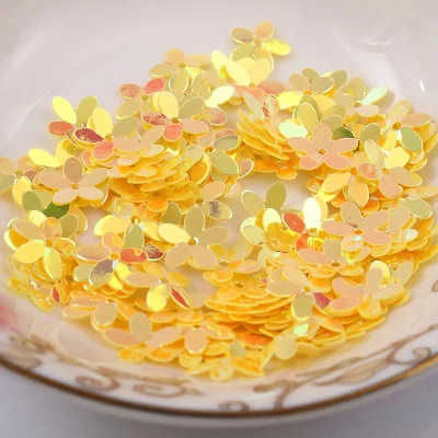 30g/lot PVC Sequins 10mm Flower With 1 Center Hole Plum Blossom Cup Loose Sequins Shining Yellow Spangles