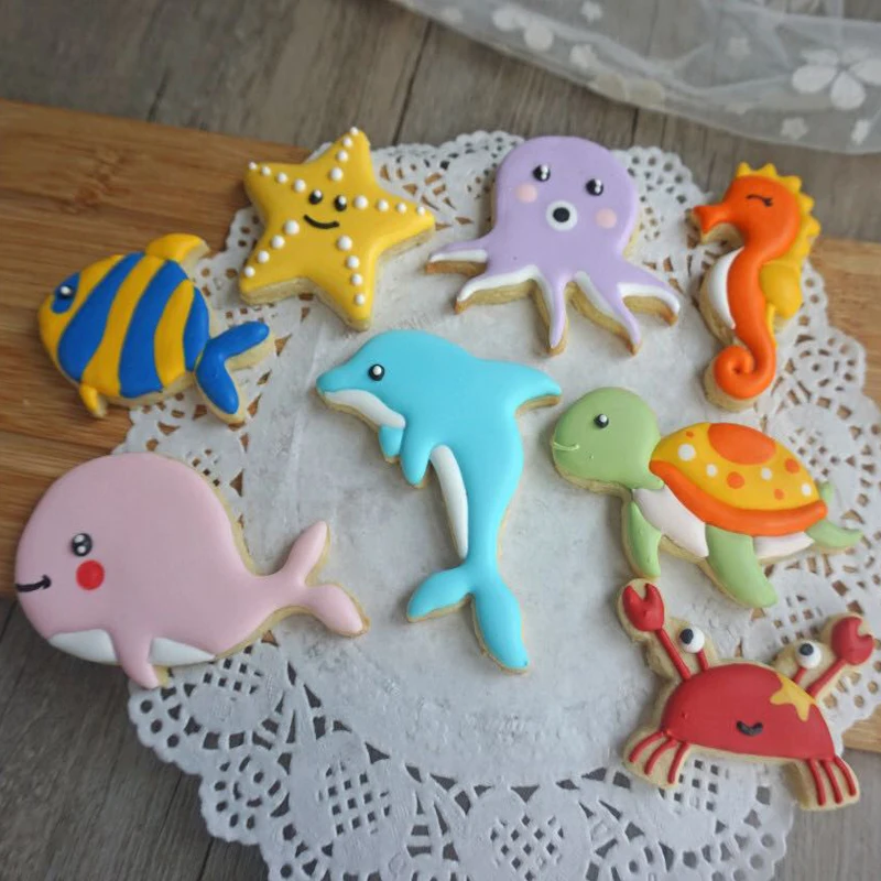 

New 8pcs/set Sea Creatures Cookie Cutter Whale Dolphin Octopus Crab Turtle Fondant Tools Biscuit Moulds