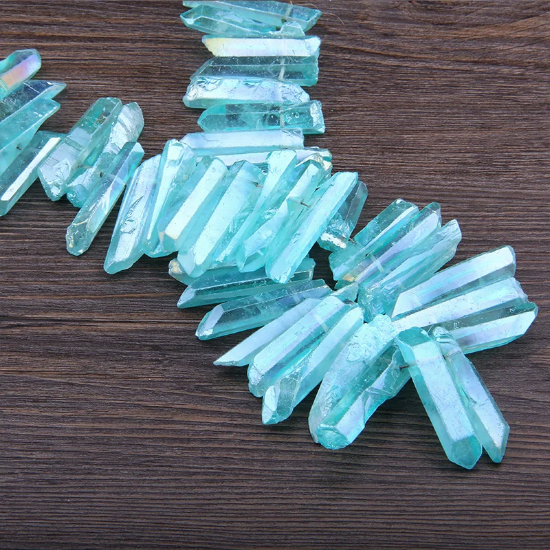 Transparency Blue Natural Crystal Healing Quartz Points Graduated Tusk Top Drilled Stick Beads Pendants Fashion Jewelry For DIY