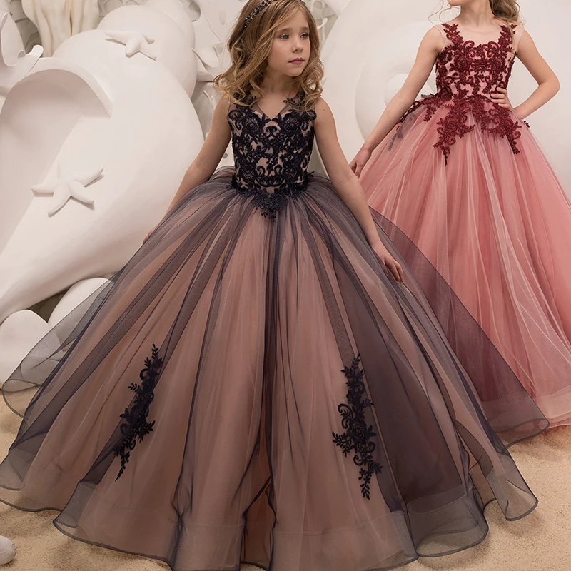 New Children's Dresses Princess Skirt Girls Ball Gown Yarn Flower Piano Performing Dresses Custom Made Evening Dresses