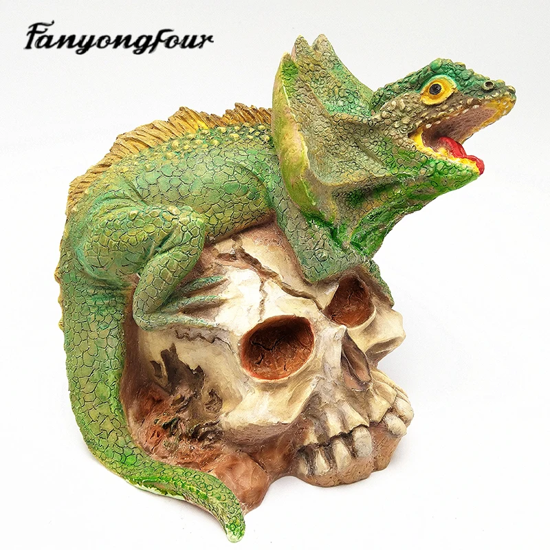 Lizard eating skull silicone mold DIY handmade gypsum candle resin concrete crystal drip glue tool handicraft ornament