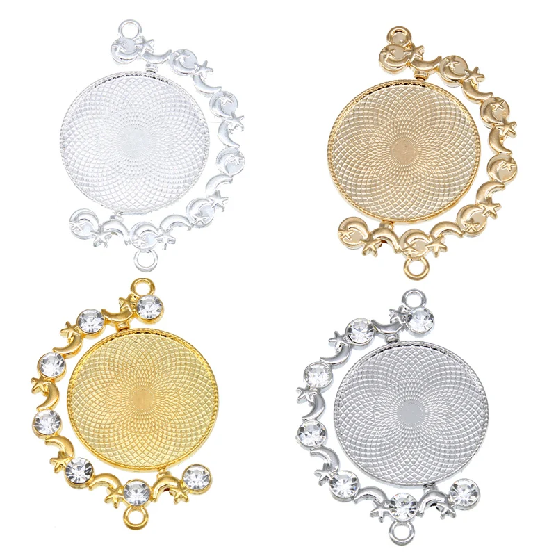 3pcs 30mm Round 360 degree rotatable star Necklace Keychain Pendant Setting Cabochon Cameo Base Tray Jewelry Findings