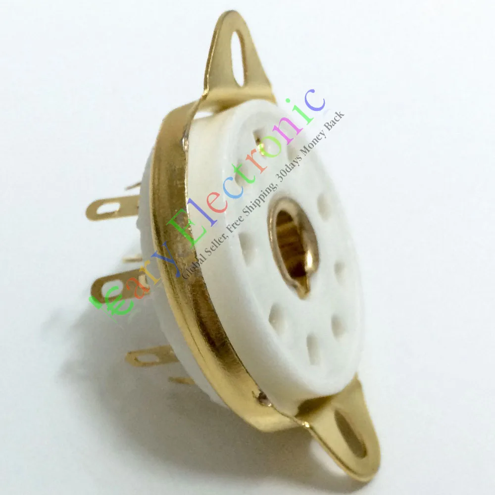Wholesale and retail 8pc 9pin Gold Ceramic vacuum tube socket value EC52 EF50 EF55 EFF51 audio amp free shipping