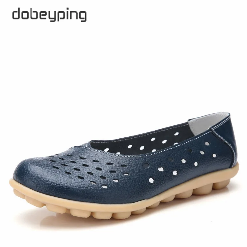 Dobeyping-zapatos planos de piel auténtica para mujer, mocasines con agujeros, color liso, 35-44 talla grande, novedad de verano