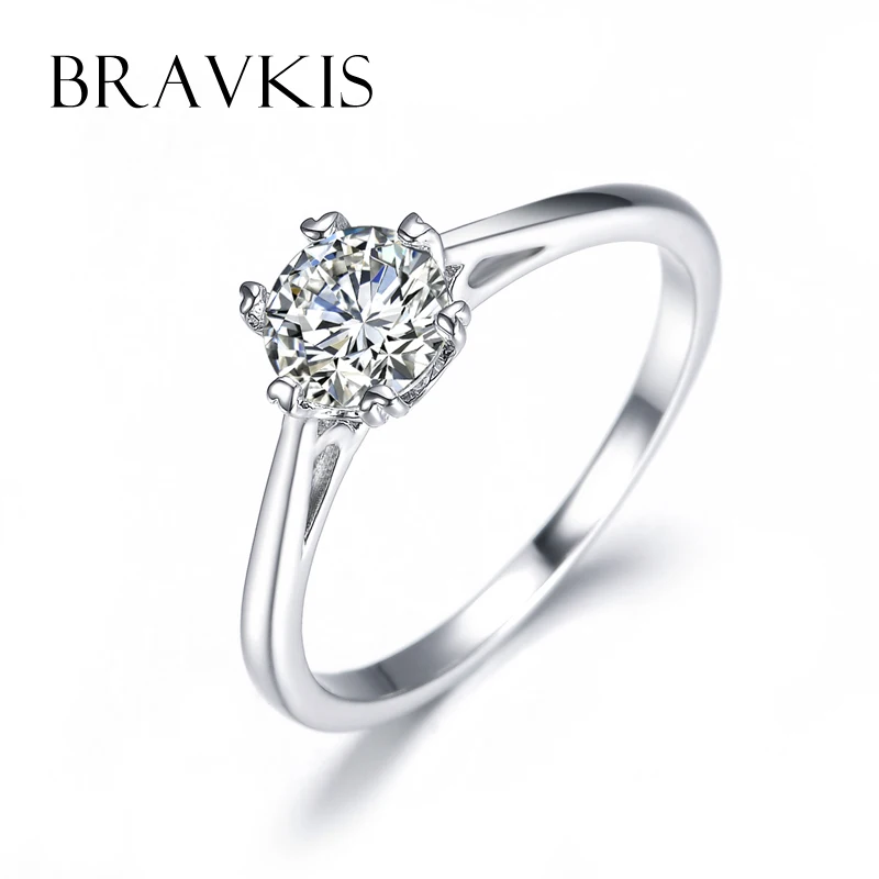 BRAVEKISS simple aaa zircon solitaire rings wedding band engagement rings for women cathedral anillos mujer jewelry BUR0121