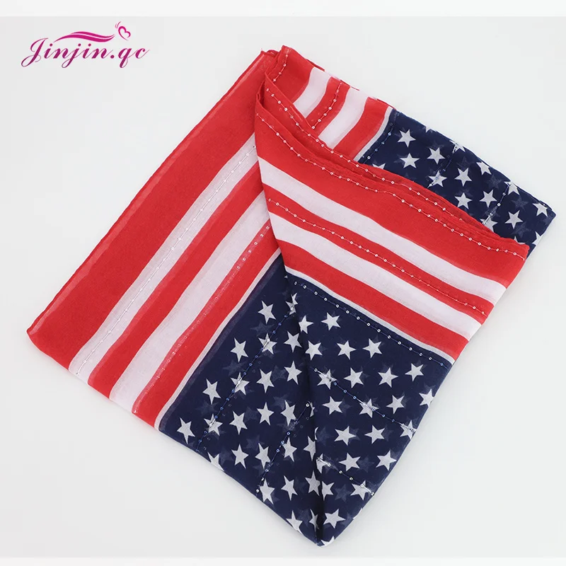 Jinjin.QC Women Scarf United States Flag Stars Lines Pattern Blue Red Stylish Fashion Excellent Quality Viscose Material Woman