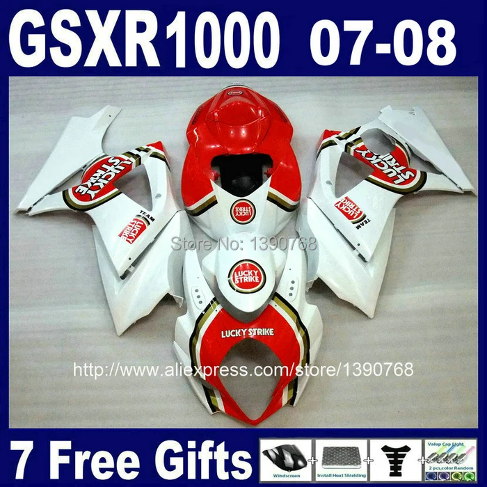 High quality ABS fairing kit for SUZUKI GSXR1000 2007 2008 K7 red white LUCKY STRIKE fairings set GSXR 1000 07 08 CB17 +7 gifts