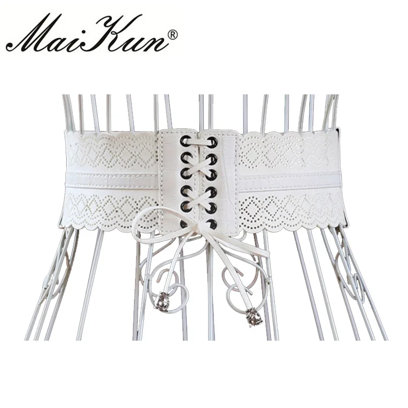 Maikun Elastic Wide Belts for Women High Quality PU Leather Female Belts Hollow-out Design Corset for Dress Skirt